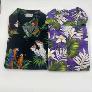 Lot of 2 Pacific Legend‎ Hawaiian Shirt 4XL Black Purple Parrot Tropical Aloha